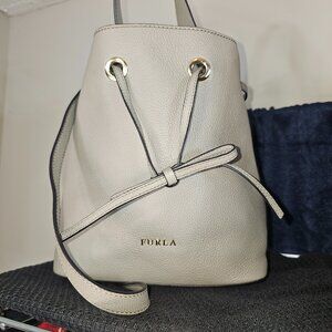 Furla Grey Leather Drawstring Bucket Bag